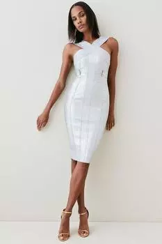 Трикотажное платье миди с фольгированной повязкой Karen Millen, серебро