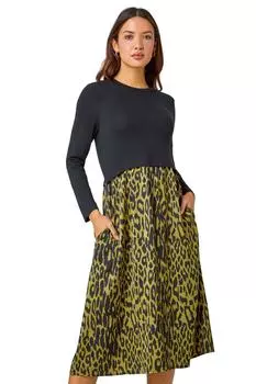 Трикотажное платье миди с карманами и контрастными животными Roman, черный