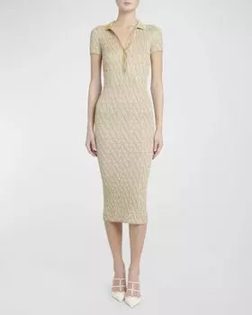 Трикотажное платье миди с короткими рукавами и металлизированным узором Iconograph Valentino Garavani, цвет Gold