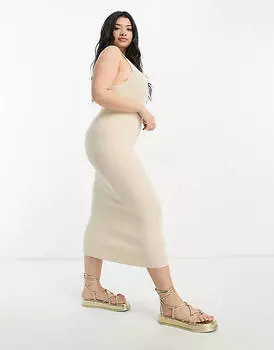 Трикотажное платье миди с квадратным вырезом ASOS DESIGN Curve