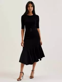 Трикотажное платье миди с легкомысленной юбкой Ted Baker, черный