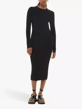 Трикотажное платье миди с отделкой в рубчик Whistles Ida, черный