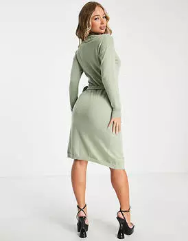Трикотажное платье миди с перекрестным передом и высоким воротником Aria Cove