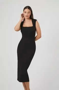 Трикотажное платье миди с понте Forever 21, черный