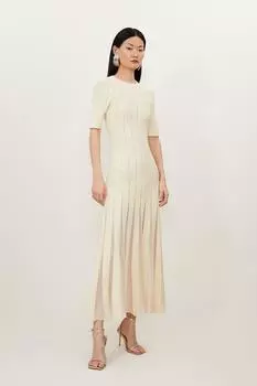 Трикотажное платье миди с пышной юбкой из смеси вискозы Karen Millen, белый