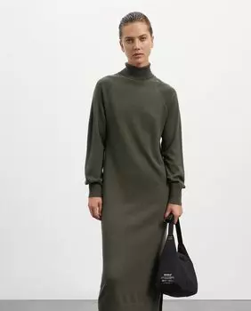 Трикотажное платье миди с резинкой по низу манжет и воротнику Ecoalf, зеленый