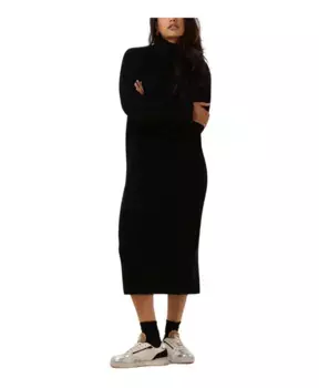 Трикотажное платье миди S с высоким вырезом Selected Femme, черный