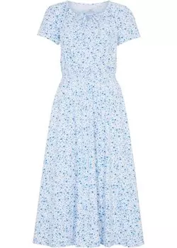 Трикотажное платье миди с широкой присборенной талией из натурального хлопка Bpc Bonprix Collection, белый