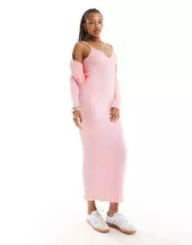 Трикотажное платье миди с V-образным вырезом и бретелями ASOS DESIGN