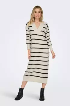 Трикотажное платье миди с V-образным вырезом Only, черный