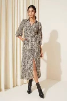 Трикотажное платье миди с V-образным вырезом и поясом Friends Like These, бежевый