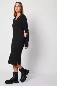 Трикотажное платье миди с V-образным вырезом Threadbare, черный