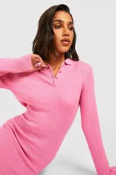 Трикотажное платье миди с воротником поло Boohoo, розовый