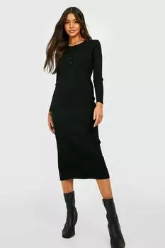 Трикотажное платье миди с воротником поло Boohoo, черный