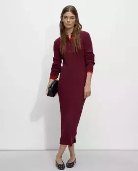 Трикотажное платье миди с воротником-поло в однотонном исполнении Parfois, красный