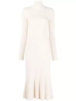 Трикотажное платье миди с высоким воротником Balenciaga, бежевый
