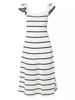 Трикотажное платье миди в полоску Roma Shoshanna, цвет ivory jet