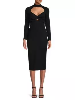 Трикотажное Платье - Миди в Рубчик ASTR The Label с перекрученным передом, черный