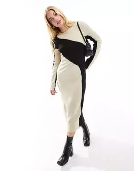 Трикотажное платье миди в стиле колор-блок Style Cheat