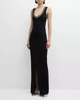 Трикотажное платье милано из эластичной вискозы без рукавов с кристаллами St. John, цвет Black