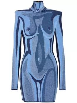 Трикотажное платье мини Balmain, синий
