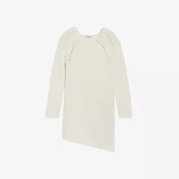 Трикотажное платье мини с асимметричным подолом и лесенкой из смесового хлопка Claudie Pierlot, цвет naturels