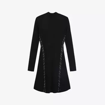 Трикотажное платье мини с длинными рукавами и заклепками The Kooples, черный