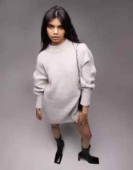 Трикотажное платье мини с круглым вырезом Topshop нейтрального цвета