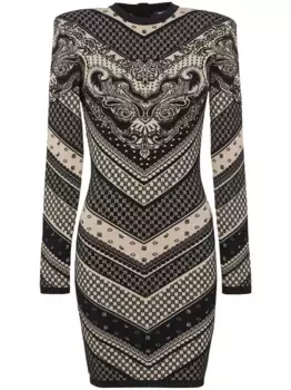 Трикотажное платье мини с монограммой BALMAIN, черный