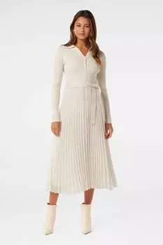 Трикотажное платье Molly с воротником-поло и плиссированным подолом Forever New, бежевый