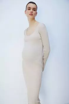 Трикотажное платье Mom в рубчик H&M, бежевый