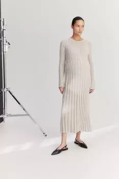 Трикотажное платье Mom в рубчик H&M, бежевый
