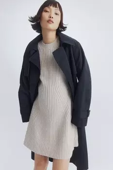 Трикотажное платье mom в рубчик H&M, серый