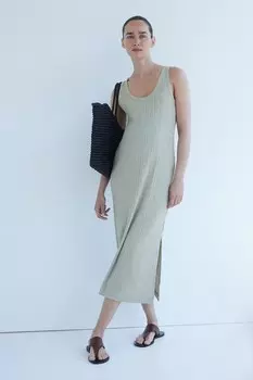 Трикотажное платье mom в рубчик H&M, зеленый