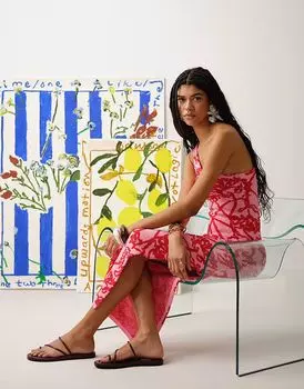 Трикотажное платье на одно плечо от Topshop в красно-розовом цвете