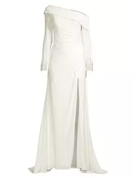Трикотажное платье на одно плечо с рюшами и боковыми разрезами Mac Duggal, белый