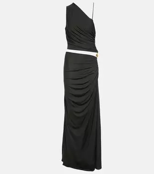 Трикотажное платье на одно плечо со сборками и вырезами BOTTEGA VENETA, зеленый