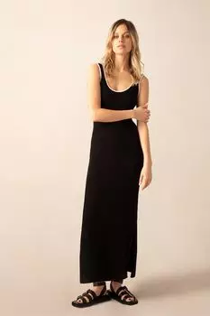 Трикотажное платье на плечах с контрастным вырезом Ro&Zo, черный