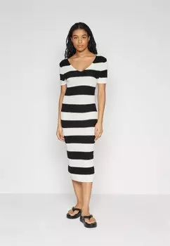 Трикотажное платье ONLRUTH V-NECK DRESS ONLY, цвет black stripes/cloud dancer