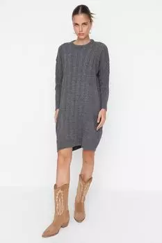 Трикотажное платье оверсайз антрацитового цвета с детальной отделкой Trendyol, серый