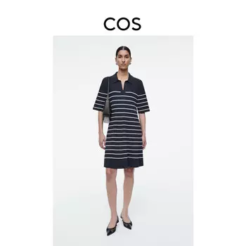 Трикотажное платье-поло Cos в полоску, темно-синий