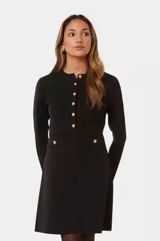 Трикотажное платье-поло с длинными рукавами Karina Petite Forever New, черный