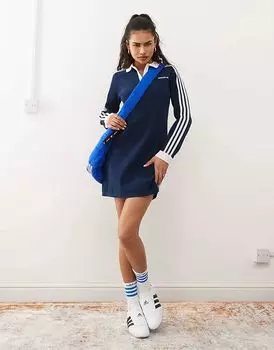 Трикотажное платье-поло синего цвета adidas Originals