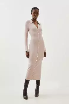 Трикотажное платье премиум-класса с драпировкой и воротником Karen Millen, фиолетовый