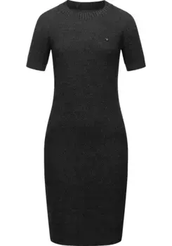 Трикотажное платье "Рэгвир" "Коля", женское платье миди с короткими рукавами в вязаном виде Ragwear, черный