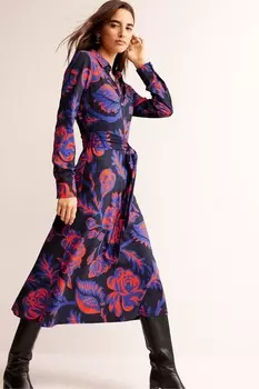 Трикотажное платье-рубашка миди Laura Boden, синий