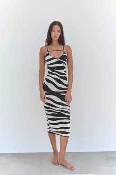 Трикотажное платье с эффектом матки ZARA, черный/белый