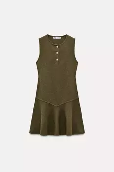 Трикотажное платье с баской ZARA, оливково-зеленый