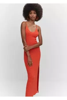 Трикотажное платье с боковым разрезом Mango, красный