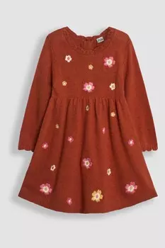 Трикотажное платье с цветочной вышивкой Jojo Maman Bb, оранжевый